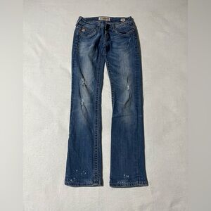 MEK Denim Women's 23x28 Jeans Boot Cut Distressed Flap Pockets‎ Paint Splatter